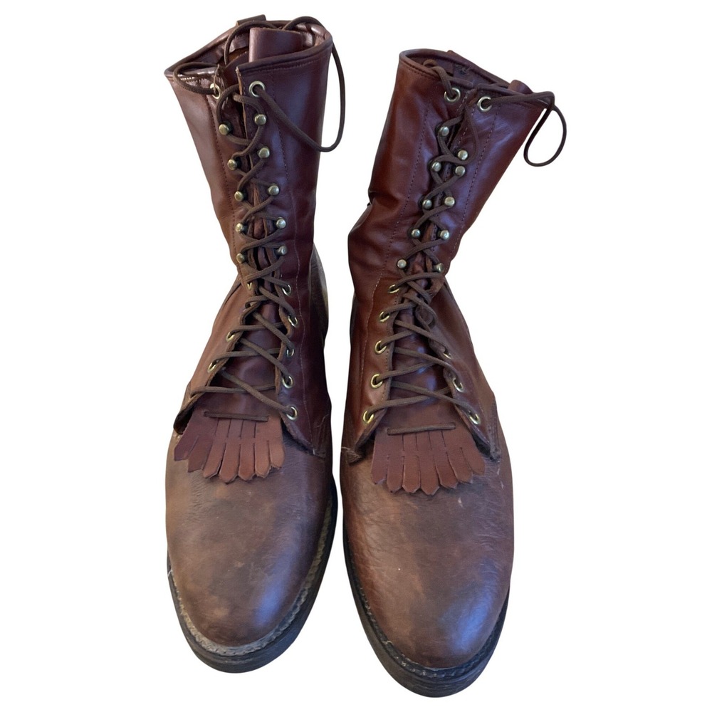 Vintage Justin Leather Packer Boots Western Workwear Rugged Americana Cowboy